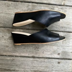 Everlane black leather wedge sandals 8